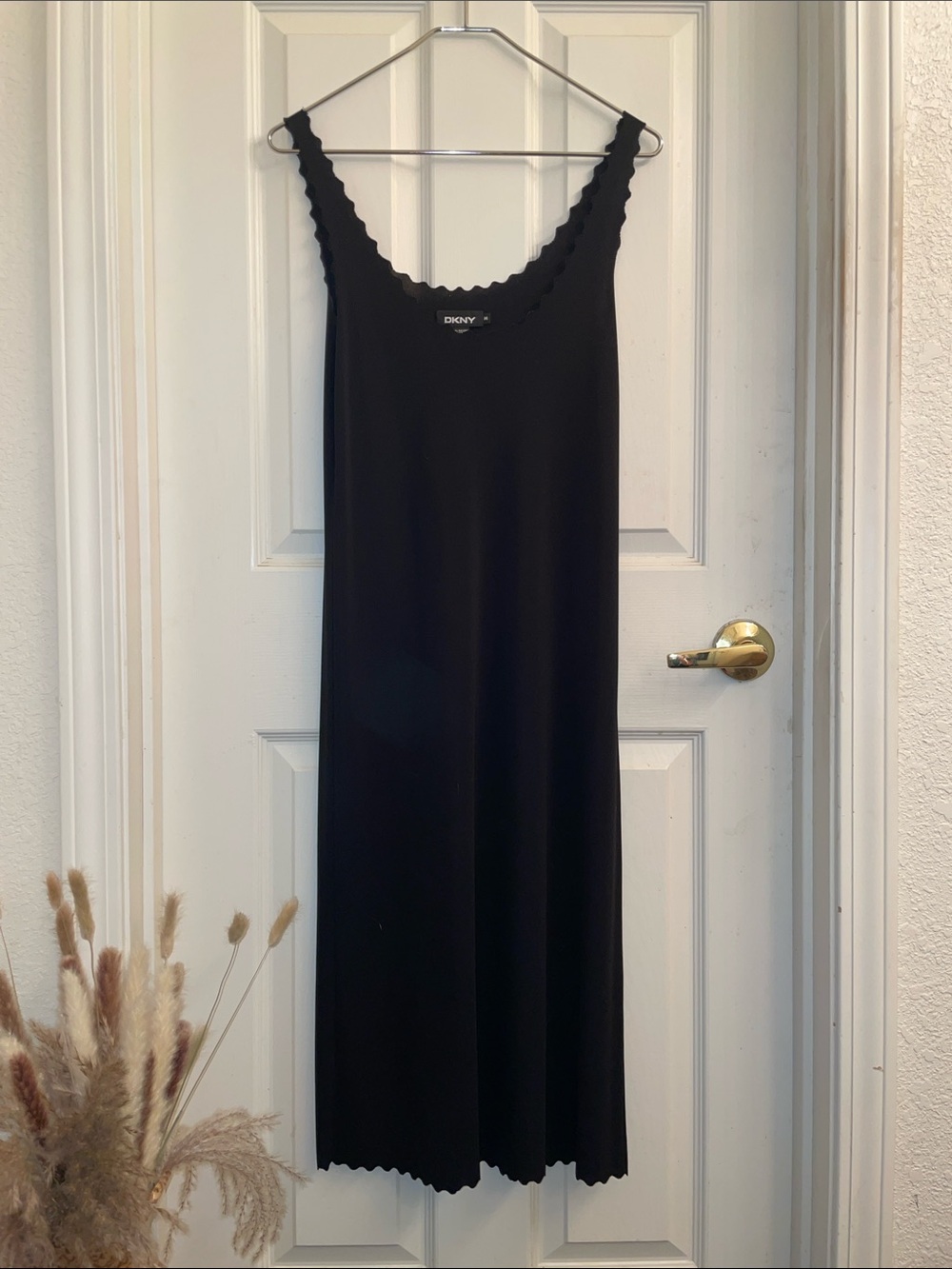 DKNY Black Midi Dress with Scalloped Trim